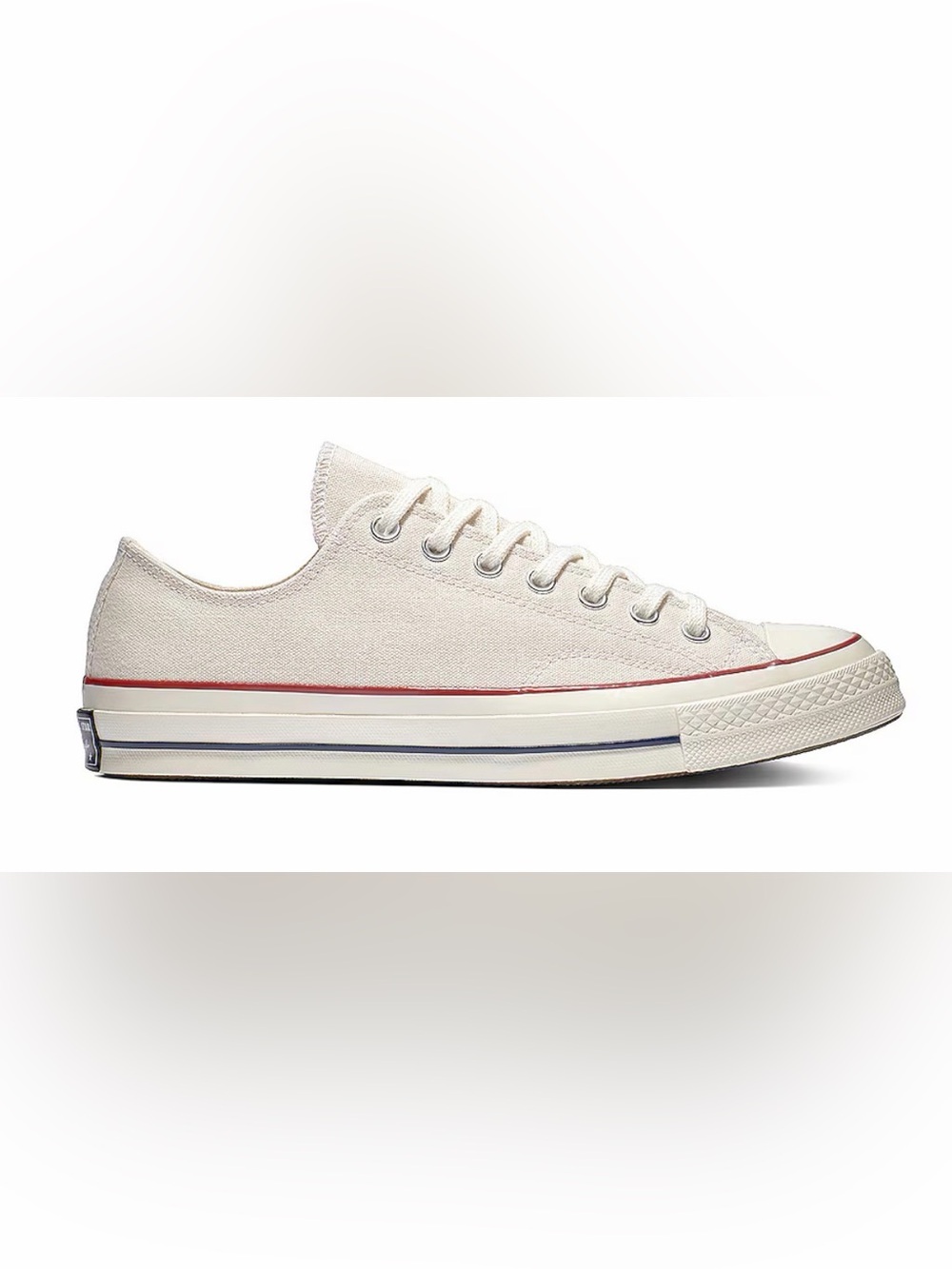 Low-Top Canvas Sneakers in Off-White with Red Stripe